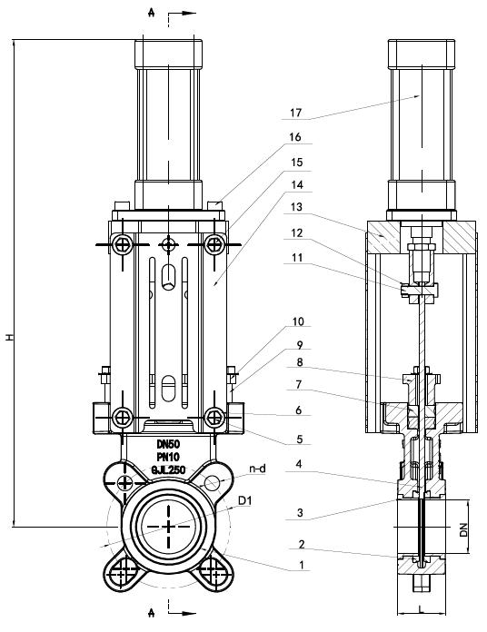 Double Acting Pneumatic Cast Iron Knife Gate Valve