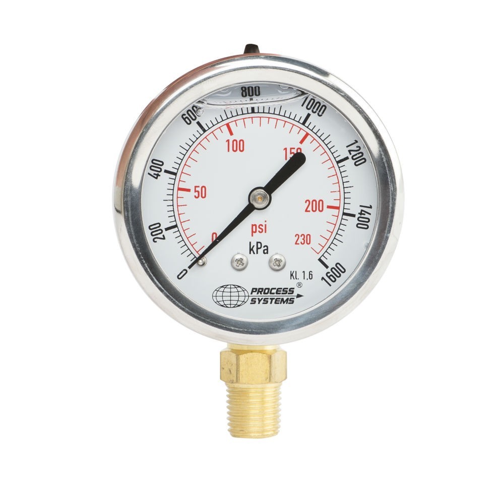 316 Stainless Steel Internals 1/2 Male NPT Connection Size PIC Gauge 301L-402O Glycerin Filled Bottom Mount Pressure Gauge with Stainless Steel Case 0/2000 psi Range Plastic Lens 4 Dial Size 