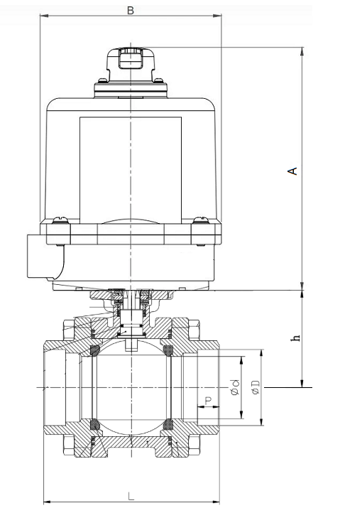 SOCKET WELD FIRE SAFE BALL VALVE ELECTYRIC ACTUATED - DIMENSION