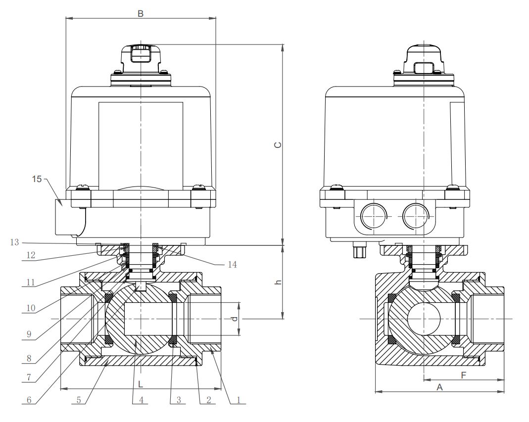 3 way stainless steel ball valve electrically actuated