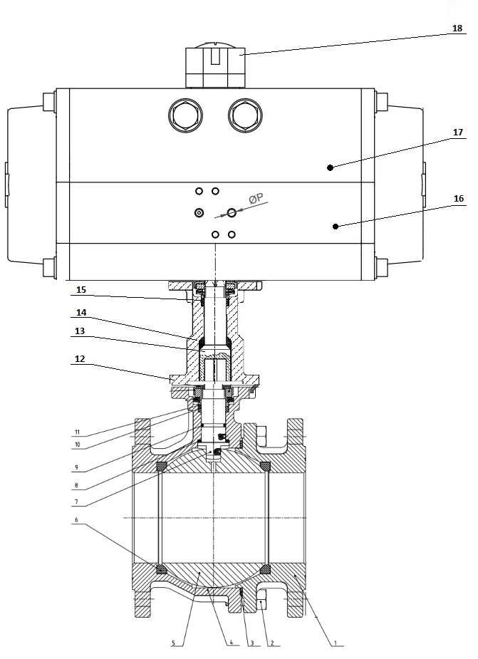 2 Piece High Temp Flanged DIN Stainless Steel Pneumatic Actuated Ball Valve
