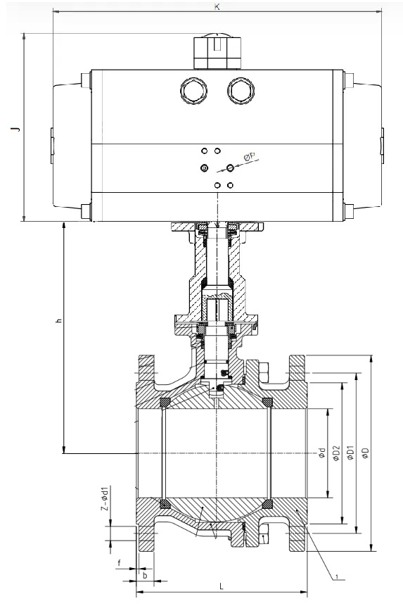 2 Piece Hight Temperature DIN Flanged Ball Valve Pneumatic Actuated