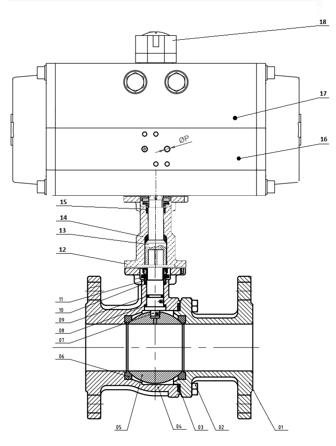 High Temperature Flanged Ball Valve Pneumatic Actuated With Extension Pad