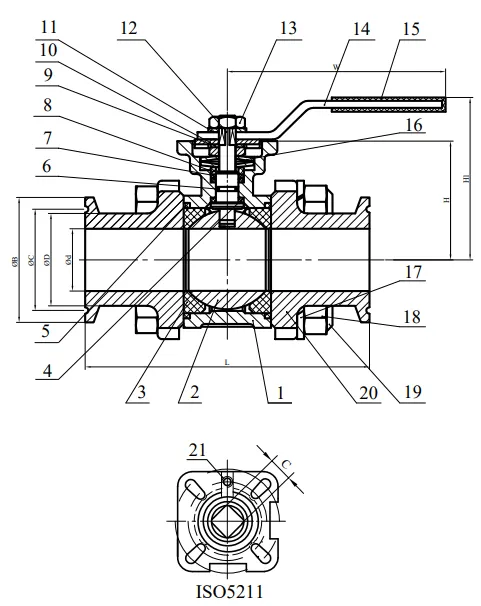 Triclover End 3 piece ball Valve Dimensions