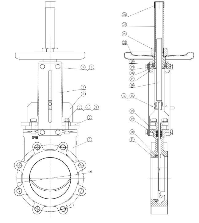 Cast Iron Manual Knife Gate Valve Construction