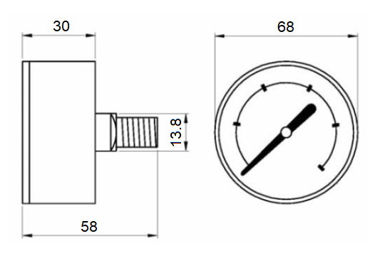 63mm Stainless Steel Liquid Filled Rear Entry Pressure Gauge DIMENSIONS