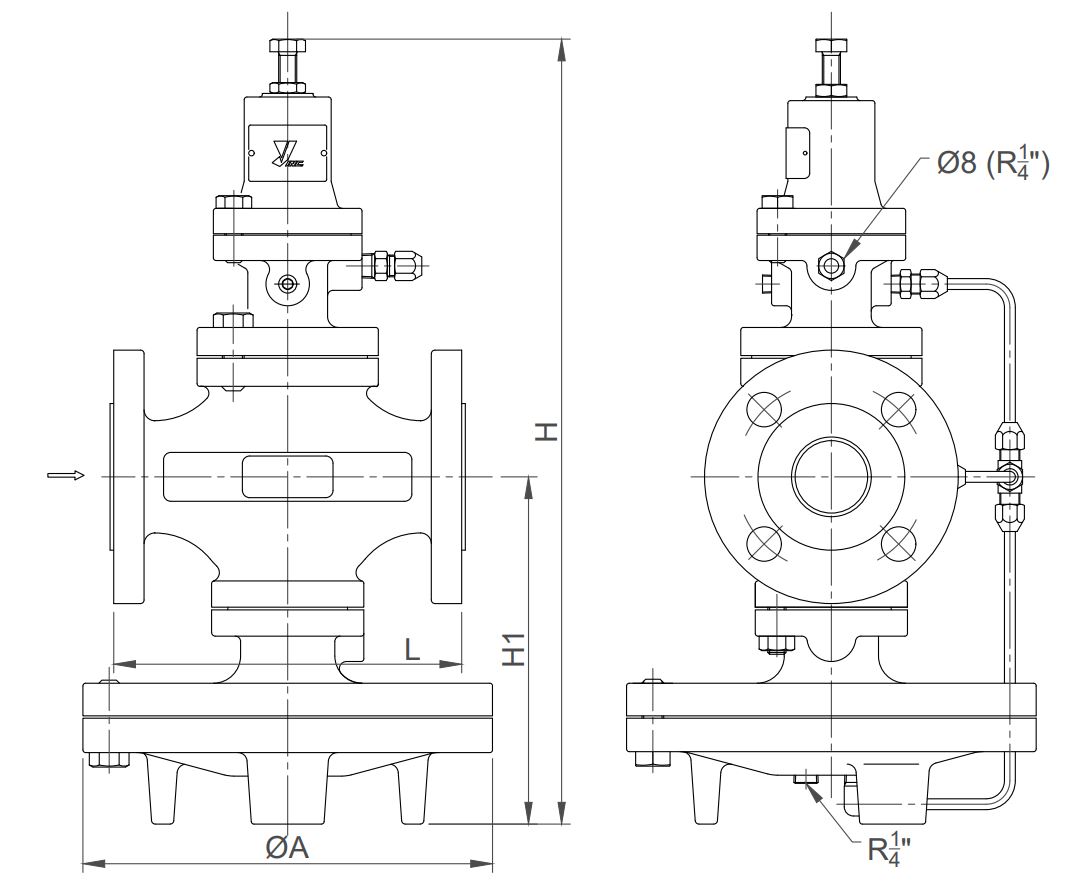 GP-2000 Ductile Iron Pressure Reducing Valve for Steam Dimensions