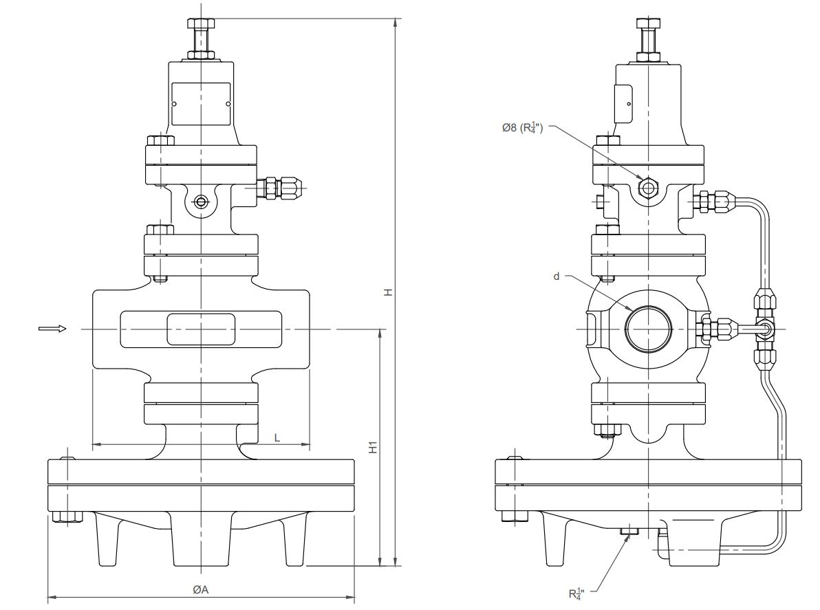 GP-2000 Ductile Iron Pressure Reducing Valve for Steam Dimensions