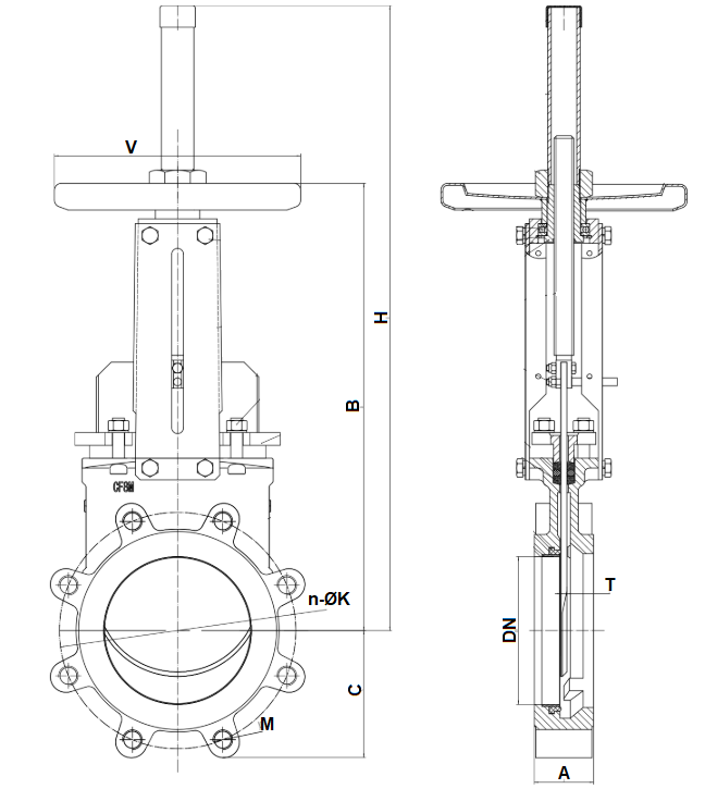 Cast Iron Manual Knife Gate Valve Dimensions