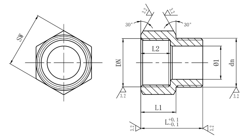 Stainless Steel M&F Adaptor Dimensions