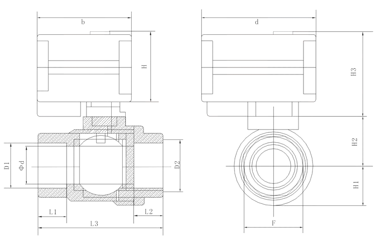 Capacitor Return Electric Ball Valve Dimensions