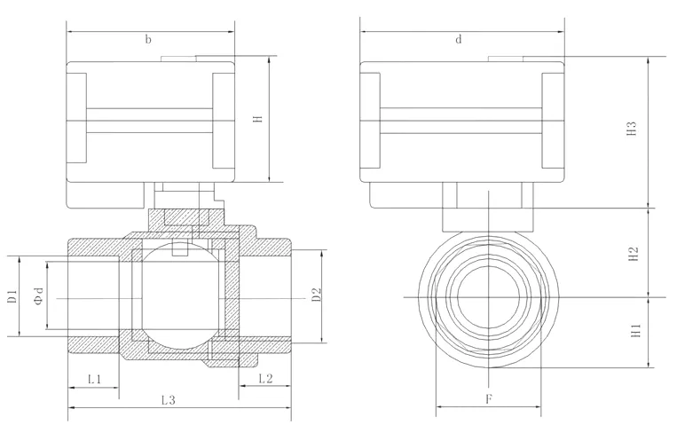 Capacitor Return Electric Ball Valve Dimensions