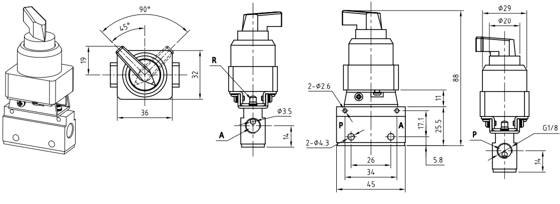 3/2 Roller Lever Valve 1/8"