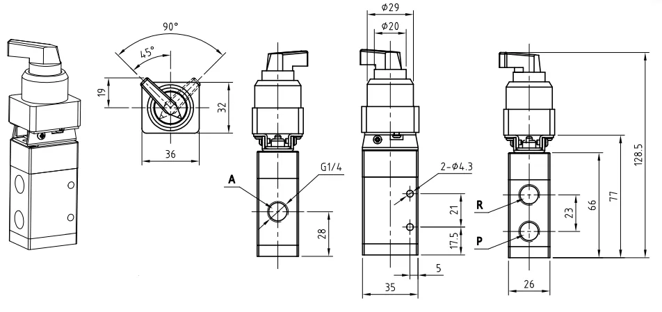 3/2 Roller Lever Valve 1/4"