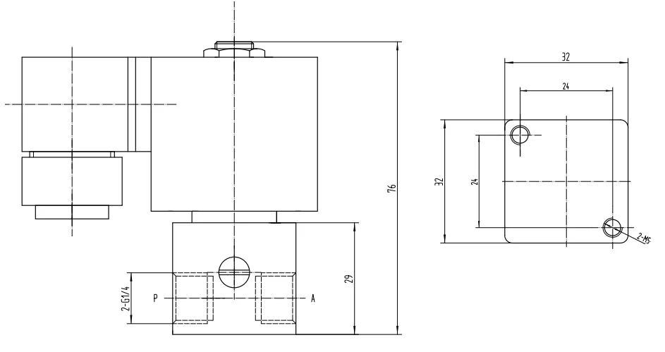S25 two way direct acting solenoid valve dimensions