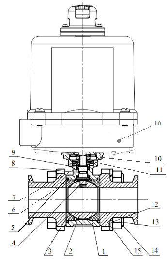 Triclover ball valve electric actuated construction