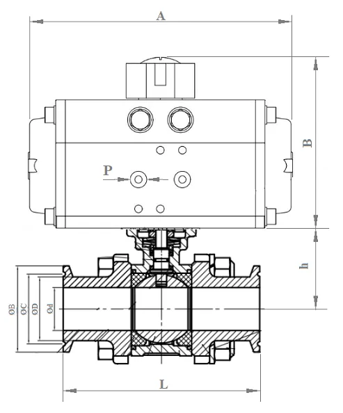 Triclover Ball Valve Pneumatic Actuated