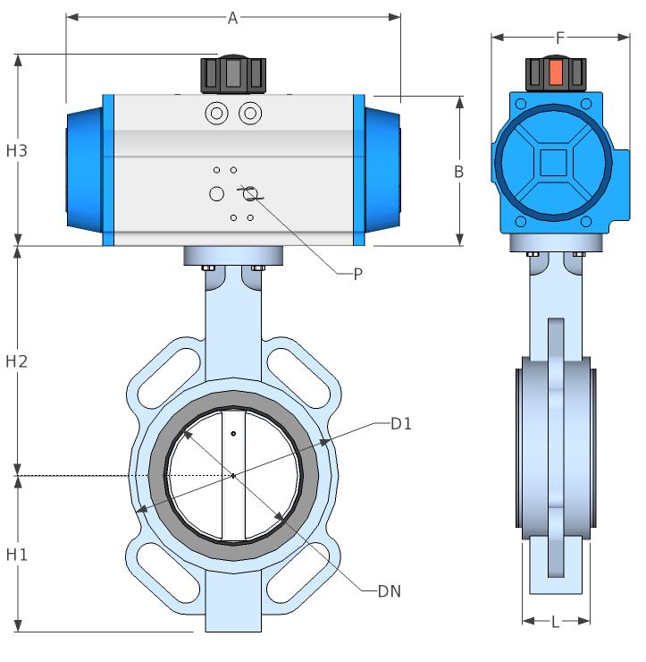 Double Acting Cast Iron Wafer Butterfly Valve