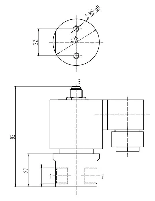ES58 3 way normally open direct acting solenoid valve