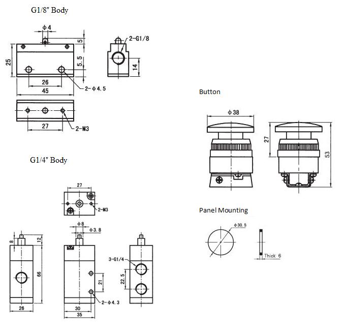 3 way 2 position palm button spring return valve