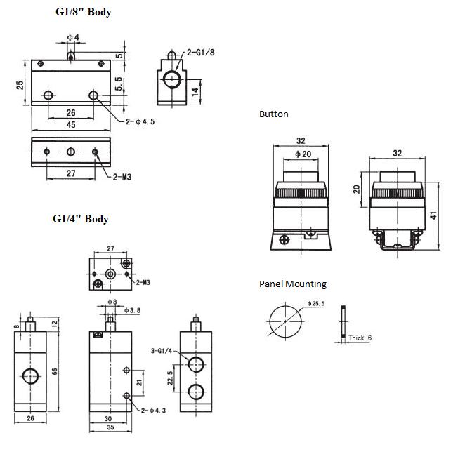 3 way 2 position raised button spring return valve