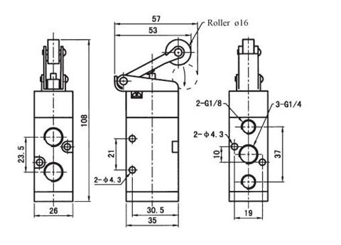 5 way 2 position roller valve