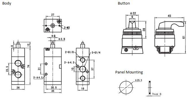 5 way 2 position rotary lever valve